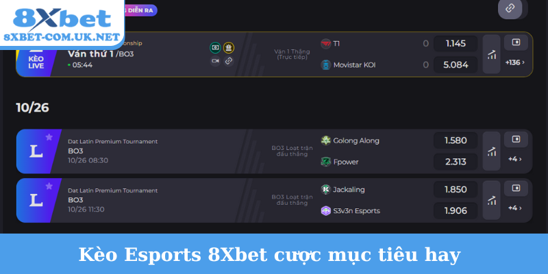 Kèo Esports 8Xbet cược mục tiêu hay